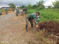 Hadapi Cuaca Ekstrem, Koramil 1001-10/Babirik Lakukan Aksi Bersih Lingkungan