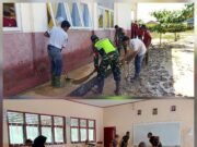 Koramil 08/Arongan Lambalek Bersama Warga Bersihkan Sekolah Pasca Banjir