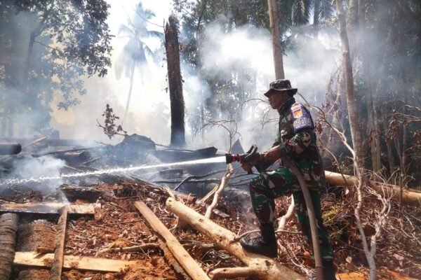 Tim Damkar Kodim 1309 Bersama Masyarakat Atasi Kebakaran di Warembungan